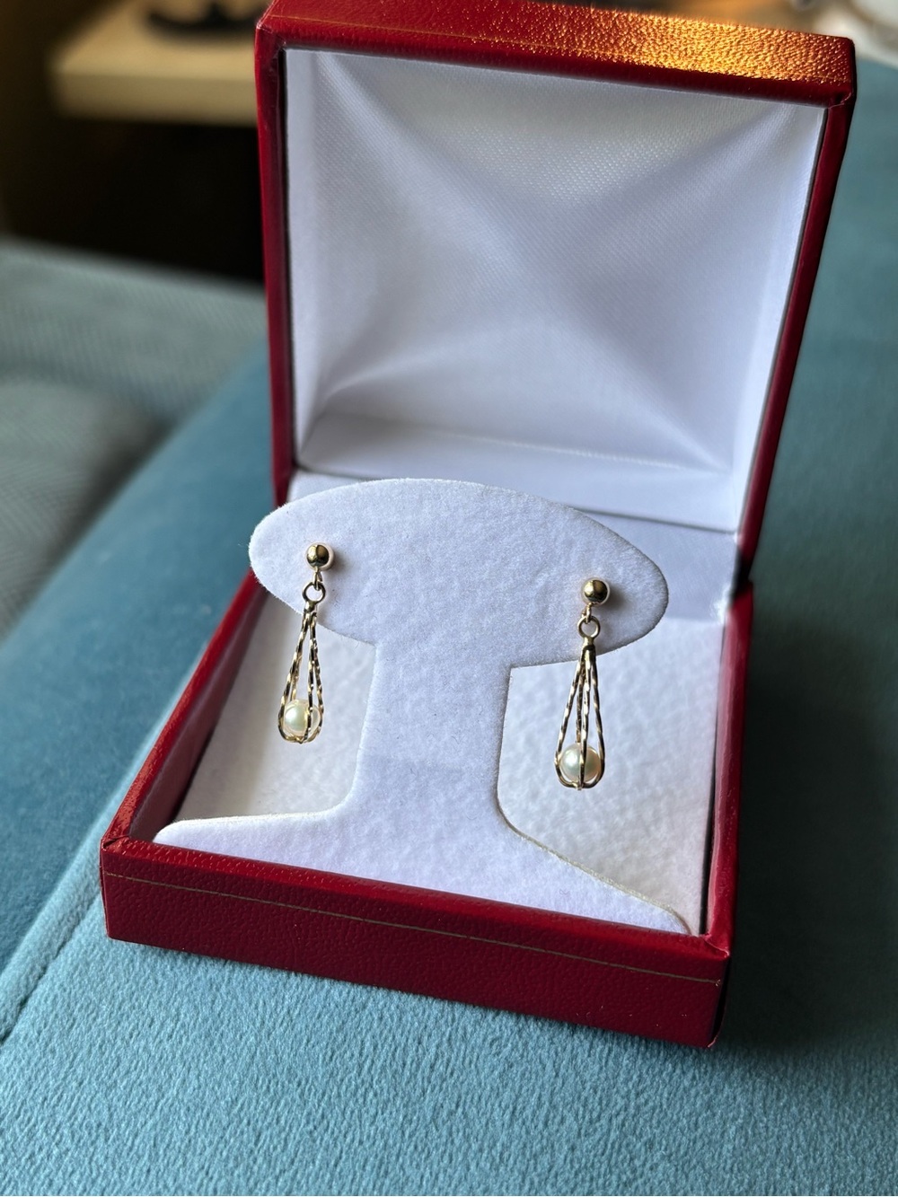 14K Yellow Gold Pearl Dangle Earrings